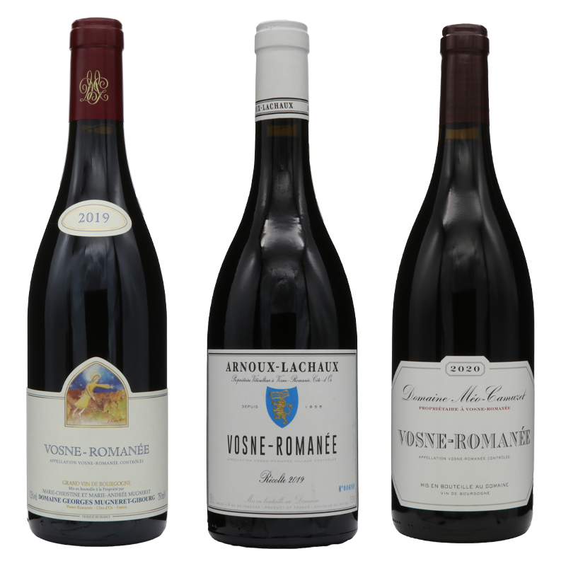 ヴォーヌロマネ銘醸三大生産者　3本入り (ジョルジュ ミュニュレ ジブール/ アルヌー　ラショー/ ドメーヌ　メオ・カミュゼ)